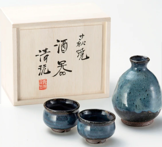 酒器セット  陶器 萩焼　陶彩「リファイン」蒼釉わたつみ