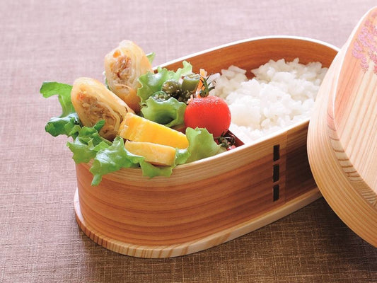 曲げわっぱ弁当箱 BENTO BOX　小判型一段 ナチュラル白系 1セット/5点 - SAKE Master