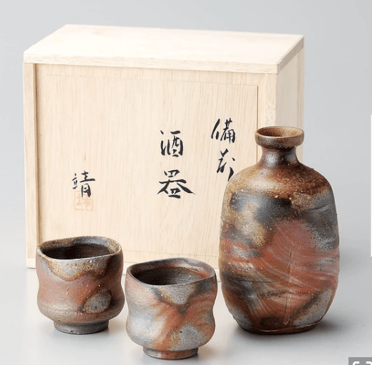 酒器セット 中居靖 作　陶器 備前焼 　桟切模様　日本製 - SAKE Master